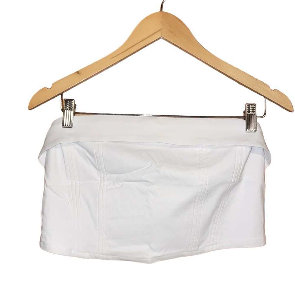 •WILD FABLE•NWT WHITE CROPPED FOLD-OVER TRIM SMOCKED BACK TOP SIZE LARGE